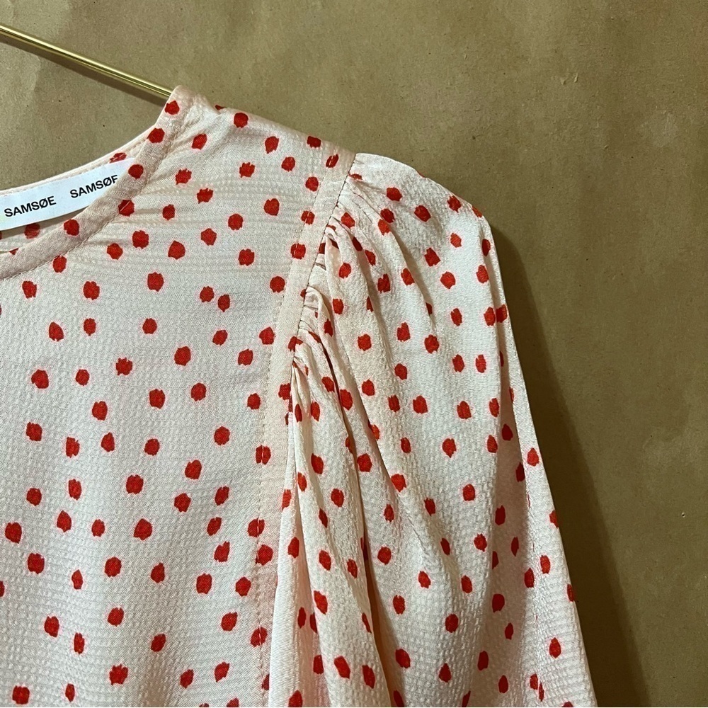 Samsoe Samsoe | Celestina Blouse Aop Pearl Drops Puff Sleeve Popover Top Size XS - Picture 5 of 11